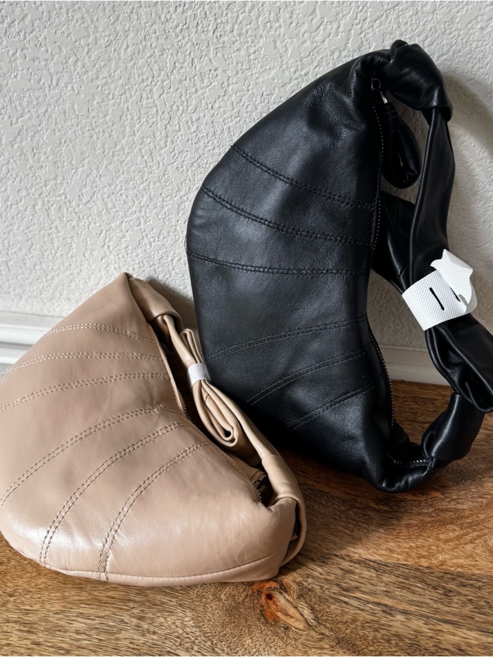 *READ Super Soft Beige Black Soft Croissant Half Moon Crossbody Slouchy Bag